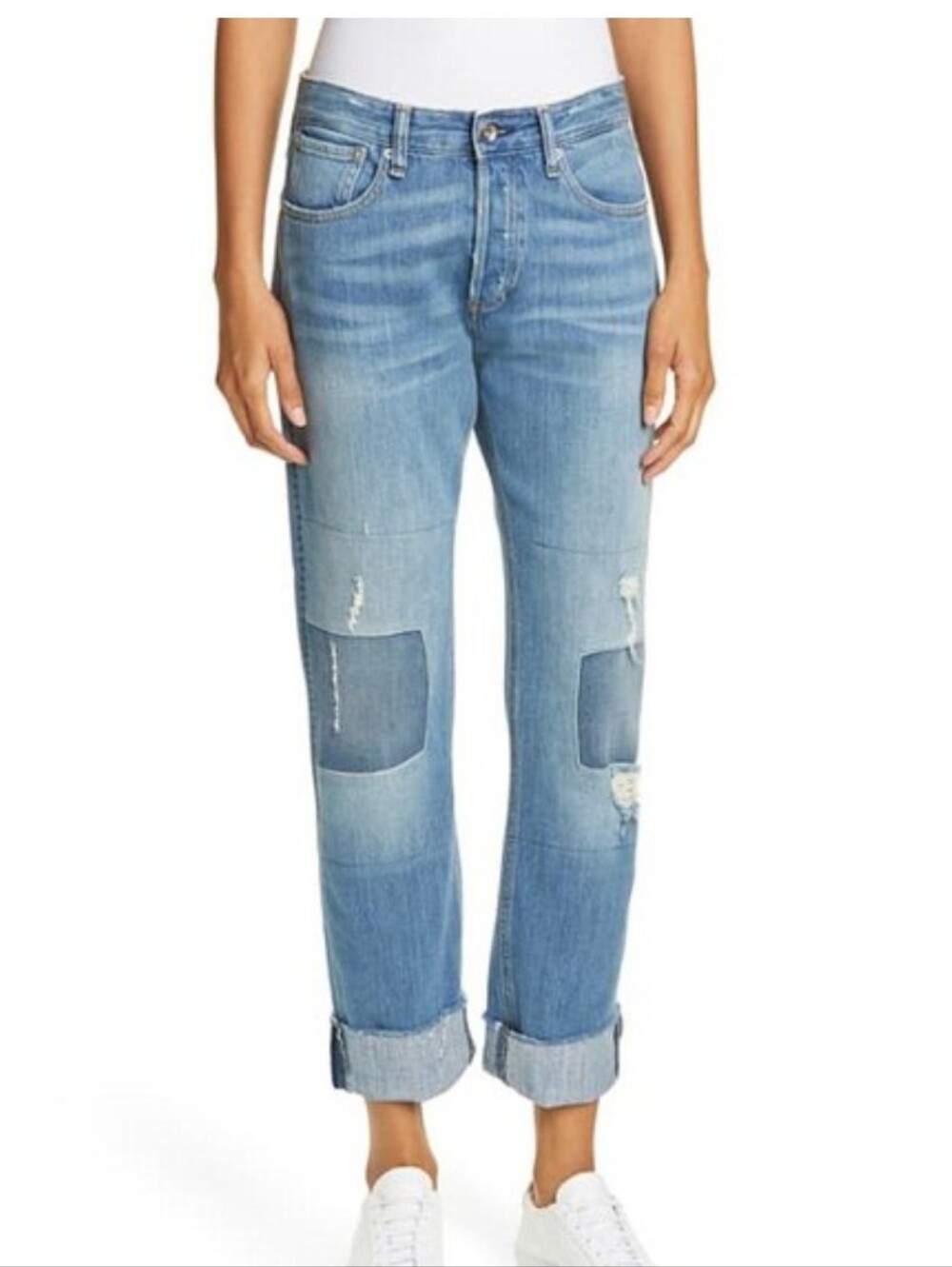 Rag & Bone Rosa Patchwork Boyfriend Jeans 29 Distressed Cuffed Y2K Indie